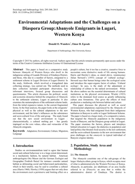 Environmental Adaptations and the Challenges on a Diaspora Group:Abanyole Emigrants in Lugari, Western Kenya