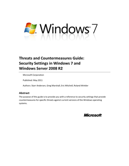 Threats and Countermeasures Guide: Security Settings in Windows 7 and Windows Server 2008 R2