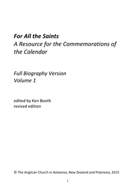 For All the Saints a Resource for the Commemorations of the Calendar