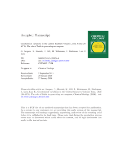 Geochemical Variations in the Central Southern Volcanic Zone, Chile (38- 43◦S): the Role of ﬂuids in Generating Arc Magmas