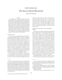 The Keros Hoard Revisited PAT GETZ-GENTLE