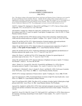 REFERENCES LUNAR SAMPLE COMPENDIUM (July 2012)