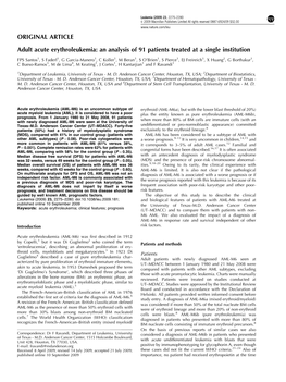 Adult Acute Erythroleukemia: an Analysis of 91 Patients Treated at a Single Institution