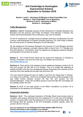 A14 Cambridge to Huntingdon Improvement Scheme September to October 2019