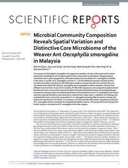 Microbial Community Composition Reveals Spatial Variation and Distinctive Core Microbiome of the Weaver Ant Oecophylla Smaragdin