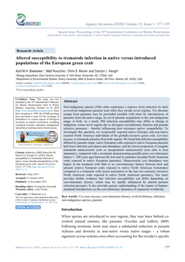 Altered Susceptibility to Trematode Infection in Native Versus Introduced Populations of the European Green Crab