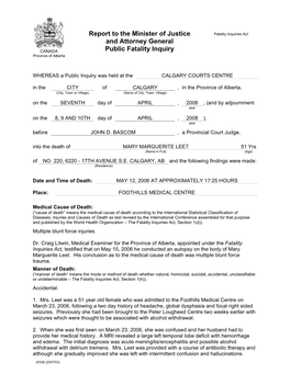 Fatality Inquiry Report to the Minister of Justice and Attorney General