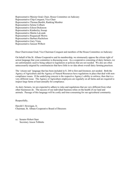 S.260: St. Albans Cooperative Letter of Opposition