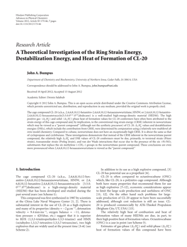 A Theoretical Investigation of the Ring Strain Energy, Destabilization Energy, and Heat of Formation of CL-20