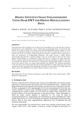 Highly Efficient Image Steganography Using Haar Dwt for Hiding Miscellaneous Data