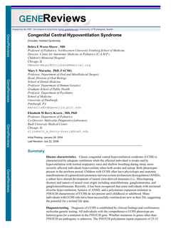 Congenital Central Hypoventilation Syndrome