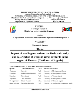 Impact of Weeding Methods on the Floristic Diversity and Valorization of Weeds in Citrus Orchards in the Region of Tlemcen (Northwest of Algeria)
