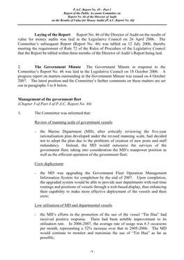 Report of the Public Accounts Committee on Report No. 46 of the Director of Audit on the Results of Value for Money Audits [P.A.C