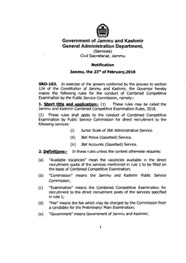 Government of Jammu and Kashmir General Administration Department, (Services) Civil Secretariat