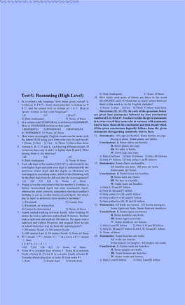 Test-I: Reasoning (High Level) 10