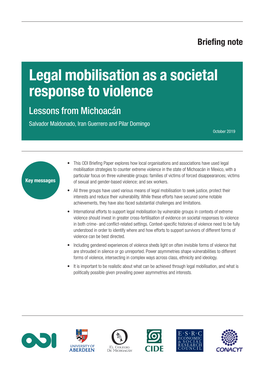 Legal Mobilisation As a Societal Response to Violence Lessons from Michoacán Salvador Maldonado, Iran Guerrero and Pilar Domingo October 2019