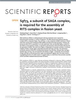 Sgf73, a Subunit of SAGA Complex, Is Required for the Assembly of RITS