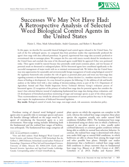 A Retrospective Analysis of Selected Weed Biological Control Agents in the United States