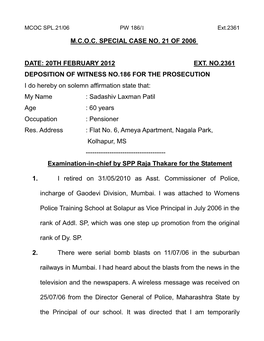 M.C.O.C. Special Case No. 21 of 2006 Date: 20Th February