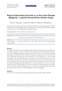 Status of the Burbot (Lota Lota L.) in the Lower Danube (Bulgaria) – a Species Threatened by Climate Change