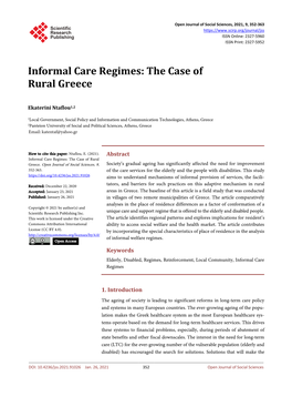 Informal Care Regimes: the Case of Rural Greece