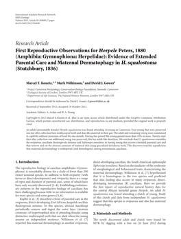 First Reproductive Observations for Herpele Peters, 1880 (Amphibia: Gymnophiona: Herpelidae): Evidence of Extended Parental Care and Maternal Dermatophagy in H