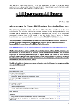 A Commentary on the February 2012 Afghanistan Operational Guidance Note