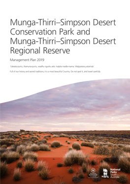 Munga-Thirri–Simpson Desert Conservation Park and Munga-Thirri–Simpson Desert Regional Reserve Management Plan 2019