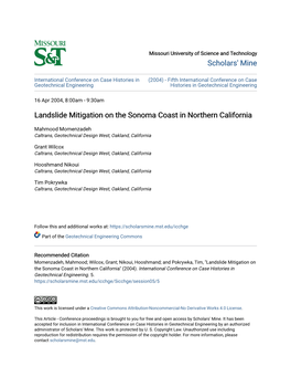 Landslide Mitigation on the Sonoma Coast in Northern California