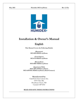 Installation & Owner's Manual