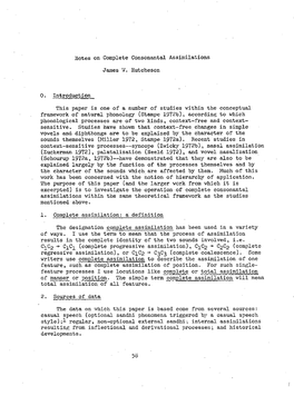 Notes on Complete Consonantal Assimilations James W. Hutcheson