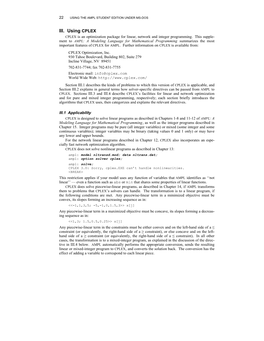 III. Using CPLEX CPLEX Is an Optimization Package for Linear, Network and Integer Programming