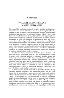 Conclusion VALUE HIERARCHIES and VALUE AUTONOMY