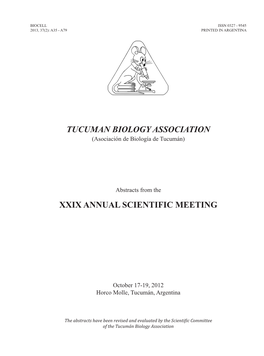 Tucuman Biology Association Xxix Annual Scientific Meeting
