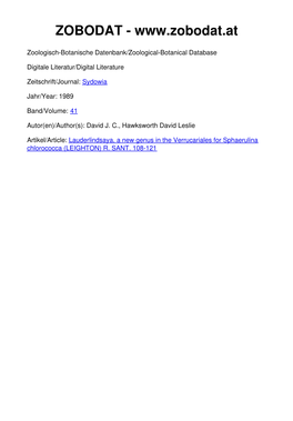 Lauderlindsaya, a New Genus in the Verrucariales for Sphaerulina Chlorococca (LEIGHTON) R