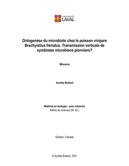 Ontogenèse Du Microbiote Chez Le Poisson Vivipare Brachyistius Frenatus