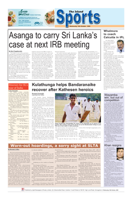 Asanga to Carry Sri Lanka's Case at Next IRB Meeting