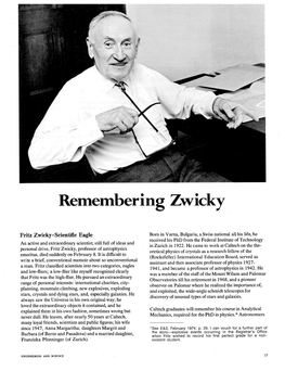 Remembering Zwicky