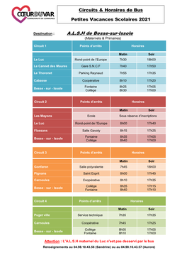 Horaires De Bus Prévisionnels 2021