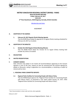 MVRD Parks Board Meeting Agenda Package