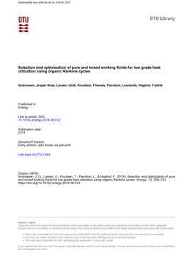 Selection and Optimization of Pure and Mixed Working Fluids for Low Grade Heat Utilization Using Organic Rankine Cycles