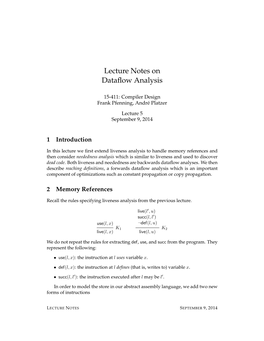 Lecture Notes on Dataflow Analysis