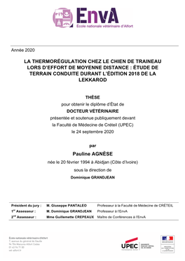 La Thermorégulation Chez Le Chien De Traineau Lors D’Effort De Moyenne Distance : Étude De Terrain Conduite Durant L’Édition 2018 De La Lekkarod