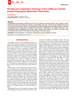 3D Atlas and Comparative Osteology of the Middle Ear Ossicles Among Eulipotyphla (Mammalia, Placentalia)