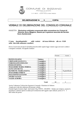 Verbale Di Deliberazione Del Consiglio Comunale