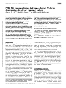 P7C3-A20 Neuroprotection Is Independent of Wallerian