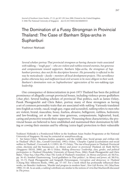 The Domination of a Fussy Strongman in Provincial Thailand: the Case of Banharn Silpa-Archa in Suphanburi