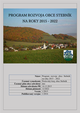 Program Rozvoja Obce Stebník Na Roky 2015 - 2022