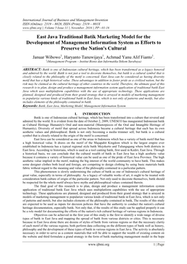 East Java Traditional Batik Marketing Model for the Development of Management Information System As Efforts to Preserve the Nation's Cultural
