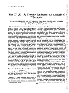 The 'D' (13-15) Trisomy Syndrome: an Analysis of 7 Examples G